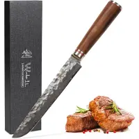Wakoli Nussbaum Damast Tranchier- & Fleischmesser Hamokiri I 20 cm Klinge I Nussbaumholzgriff