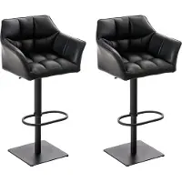 DELUKE 2er Set Barhocker SIHAR - Kunstleder Schwarz 64x45x88 cm Schwarz | Barstuhl Höhenverstellbar Mit Lehne Drehbar Tresenhocker Tresenstuhl Kneipenhocker
