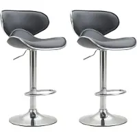 DELUKE 2er Set Barhocker FAMIR - Kunstleder Grau 46x49x88 cm Silber | Barstuhl Mit Lehne Tresenhocker Tresenstuhl Kneipenhocker Kneipenstuhl