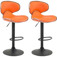 DELUKE 2er Set Barhocker FAMIR - Kunstleder Orange 46x49x88 cm Schwarz | Barstuhl Mit Lehne Tresenhocker Tresenstuhl Kneipenhocker Kneipenstuhl