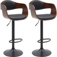 DELUKE 2er Set Barhocker NADAN - Kunstleder Walnuss/schwarz 48x50x87 cm | Barstuhl Höhenverstellbar Mit Lehne Drehbar Tresenhocker Tresenstuhl Kneipenhocker