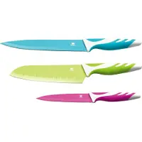 King 3tlg. Messerset BUNT- Edelstahl beschichtete Klingen / Größen: 20cm Kochmesser, 12.5cm Universalmesser & 8.5cm Gemüsemesser