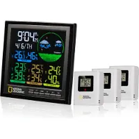 Bresser Funk Wetterstation Farbdisplay 4 Messbereiche schwarz mit 3 Außensensoren Uhrzeit Alarm