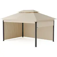 Blumfeldt Grandezza Cortina Pavillon 3x4 – Stahlrahmen, Aufrollbare Seitenteile, Wetterfest & UV-Schutz, Gartenpavillon Beige
