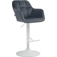 DELUKE Barhocker TUBEL - Samt Dunkelgrau 57x59x97 cm Weiß | Barstuhl Höhenverstellbar Mit Lehne Drehbar Tresenhocker Tresenstuhl Kneipenhocker Kneipenstuhl