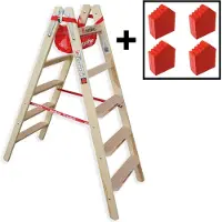 Euroline Holz Stufenstehleiter mit Comfort-Stufen mit Werkzeugablage +4x Leiterfüße 2x5 Stufen