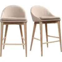 Miliboo - Skandinavische Barhocker aus beigem Stoff und massiver Esche H66 cm (2er-Pack) DALIA