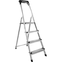 Lemodo Trittleiter mit 4 Stufen, Treppenleiter aus Aluminium, Stehleiter bis 150kg belastbar