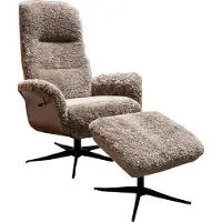 KAWOLA Relaxsessel SILVA Drehsessel Schaffell beige mit Hocker