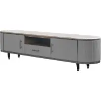 KAWOLA Lowboard MARIA TV-Bank Marmorplatte Kunstleder grau