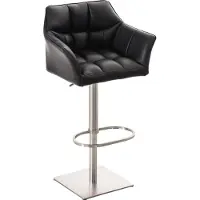 DELUKE Barhocker SIHAR - Kunstleder Schwarz 64x45x88 cm Silber | Barstuhl Höhenverstellbar Mit Lehne Drehbar Tresenhocker Tresenstuhl Kneipenhocker