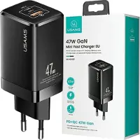 Usams Ład. Siec. T41 Usb-C+Usb Gan 47W Pd+Qc (Nur Kopf) Schnellladen Czarny/Schwarz Cc137Tc01 (Us-Cc137)