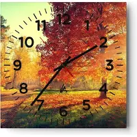 ARTTOR Wanduhr - Quadrat - Glasuhr - Park Herbst Baum - 40x40cm - Schleichendes Uhrwerk - Lautlos - zum Aufhängen bereit - Dekoration Modern - Wanddekoration aus Glas - C4AC40x40-3654