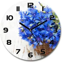 Tulup Wanduhr aus Glas 30fi Glasbild Glasuhr Gehärtetes Glas - schwarze-zeiger - Cornflowers in a basket