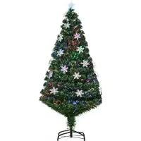 HOMCOM Künstlicher Weihnachtsbaum, Tannen, 150 cm, mit Ständer, Weihnachtsdekoration, Schneeflocken, Glasfaser, helle LED, mehrfarbig, feuerfest