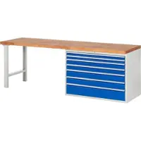 RAU Werkbank mit 7 XXL Schubladen - Teilauszug - 60:2 / 90:2 / 120:2 / 180:1 - 890 x 2.500 x 700 mm (HxBxT) - Traglast 1.000 kg - Buche