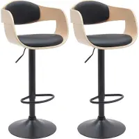 DELUKE 2er Set Barhocker NADAN - Kunstleder Natura/schwarz 48x50x87 cm | Barstuhl Höhenverstellbar Mit Lehne Drehbar Tresenhocker Tresenstuhl Kneipenhocker