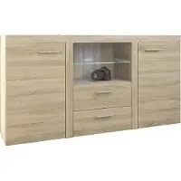 Masseno Kommode RITMO 156 cm Sideboard mit 2 Schubladen und 2 Türen für Wohnzimmer Schlafzimmer Modern 156x40x82 cm Sonoma Eiche / Sonoma Eiche