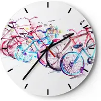 ARTTOR Wanduhr - Rund - Glasuhr - Bikes Sommer Farbe Rad - 30x30cm - Schleichendes Uhrwerk - Lautlos - zum Aufhängen bereit - Dekoration Modern - Wanddekoration aus Glas - C3AR30x30-3073