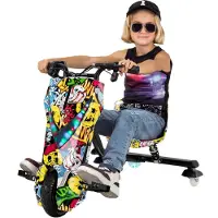 Actionbikes Motors Elektro-Drift-Trike für Kinder, Drift-Scooter 2.0, bis zu 15km/h, drosselbar, Hupe, LED-Driftrollen (Gelb Graffiti)