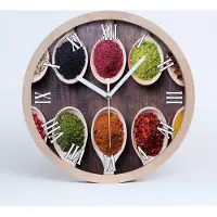 Tulup Holzuhr 20fi cm wanduhr - weiße Spitzen - bunte Gewürze