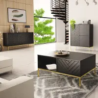 Lomadox Wohnzimmer Set 3-teilig modern in schwarz matt mit gefrästen Fronten ANGERA-140