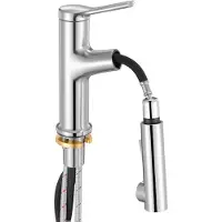 Vevor Einhebel-Waschtischarmatur mit Ausziehbrause, Küchenwasserhahn, Einhebelmischer gebürstet | 360° drehbar | Ø 33–38 mm | Edelstahl 304
