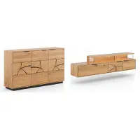 Feldmann-Wohnen Wohnwand Tirano Wohnzimmer-Set Massivholz geölt Ausführung wählbar,Kommode, Lowboard,Eiche Natur / Absetzung Hirnholz