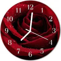 Tulup Glasuhr Wanduhr Küchenuhr Echt-Glas 30fi cm Rose rot