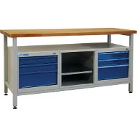 Proregal Werkbank Giant Rhino mit Ablagefach + 6 Schubladen + Regalfach | HxBxT 84x170x60cm | Traglast 500kg | Lichtgrau/Lichtblau