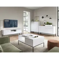 Lomadox Wohnmöbel Set weiß, Fußgestell schwarz, NEWCASTLE-160, 4-teilig inkl. Couchtisch
