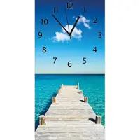 Wallario Design Wanduhr Steg am tropischen Meer aus Echtglas, Größe 30 x 60 cm
