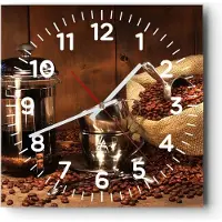 ARTTOR Wanduhr - Quadrat - Glasuhr - Kaffeebohnen gerösteter Kaffee Tasse - 30x30cm - Schleichendes Uhrwerk - Lautlos - zum Aufhängen bereit - Dekoration Modern - Wanddekoration aus Glas - C4AC30x30-0434