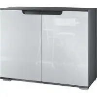 Vladon Kommode Sylt V3, Moderner Küchenschrank mit 2 großen Türen Anthrazit matt / Weiß Hochglanz (92,5 x 75.5 x 35)
