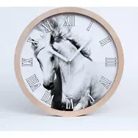 Tulup Holzuhr 25fi cm wanduhr - weiße Spitzen - weißes Pferd