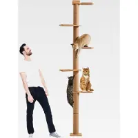 Markenlos Katzenbaum, 5 Etagen Kratzbaum für Katzen(206 cm), Katzenbaum vom Boden bis zur Decke verstellbar, Stabil Wandmontierter Katzenbau mit Kratzbaum, für Katzen zum Klettern, Kratzen