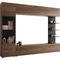Mirjan 24 Wohnwand Lazando, Stilvoll Wohnzimmer-Set, Schrankwand, Praktisch Mediawand, TV-Schrank (Farbe: Nuss Warmia + Schwarz Marmor, ohne Beleuchtung)