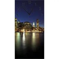 Wallario Design Wanduhr bedruckt, Größe 30 x 60 cm, Motiv: New York Skyline - Brooklyn Bridge und Manhattan am Abend