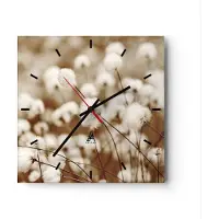 ARTTOR Wanduhr - Quadrat - Glasuhr - Baumwolle Boho Wollig - 30x30cm - Schleichendes Uhrwerk - Lautlos - zum Aufhängen bereit - Dekoration Modern - Wanddekoration aus Glas - C3AC30x30-4850