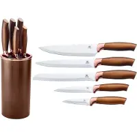 King 6tlg. Messerblockset GALANT 5 Küchenmesser plus Messerblock / Titanbeschichtete Messerklingen / 20cm Kochmesser, 20cm Ausbeinmesser, 20cm Brotmesser, 12.5cm Universalmesser & 8.5cm Gemüsemesser