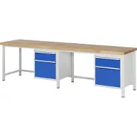 RAU Werkbank mit 4 Schubladen - Vollauszug - 180:2 / 360:2 - höhenverstellbar 840-1.040 mm - 3.000 x 700 mm (BxT) - Traglast 1.250 kg - Buche