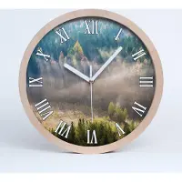 Tulup Holzuhr 30fi cm wanduhr - weiße Spitzen - Nebel im Wald
