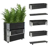 Baumarktplus Hochbeet auf Rollen Kräuterbox 80x30x68 cm mobil schwarz für Garten und Balkon