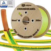 HB-DIGITAL 300m PVC Aderleitung H07V-K Erdungskabel 16mm2 Erdungsleitung flexibel für Solaranlagen grün-gelb