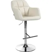 DELUKE Barhocker TUBEL - Kunstleder Creme 57x59x97 cm Silber | Barstuhl Höhenverstellbar Mit Lehne Drehbar Tresenhocker Tresenstuhl Kneipenhocker
