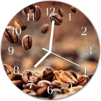 Tulup Glasuhr Wanduhr Küchenuhr Echt-Glas 30fi cm Kaffeebohnen braun