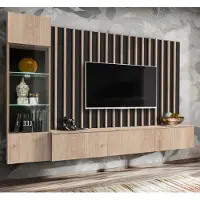 Furn.Design Wohnwand "Pearl" in Jackson Eiche und schwarz Schrankwand 220 cm inklusive LED Beleuchtung, Push-to-Open