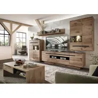 Lomadox Set Anbauwand und Couchtisch inkl. Beleuchtung BURNHAM-36 in Eiche Nb. mit graphit