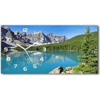 Tulup Wanduhr aus Glas – 60x30 cm - Glasbild - Glasuhr - Gehärtetes Glas - weisse-zeiger - See in den Bergen
