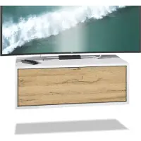 Vladon TV Board Lana 80 Hängeschrank Lowboard 80 x 29 x 37 cm, Germany, Korpus in Weiß matt, Fronten in Eiche Natur | Große Farbauswahl